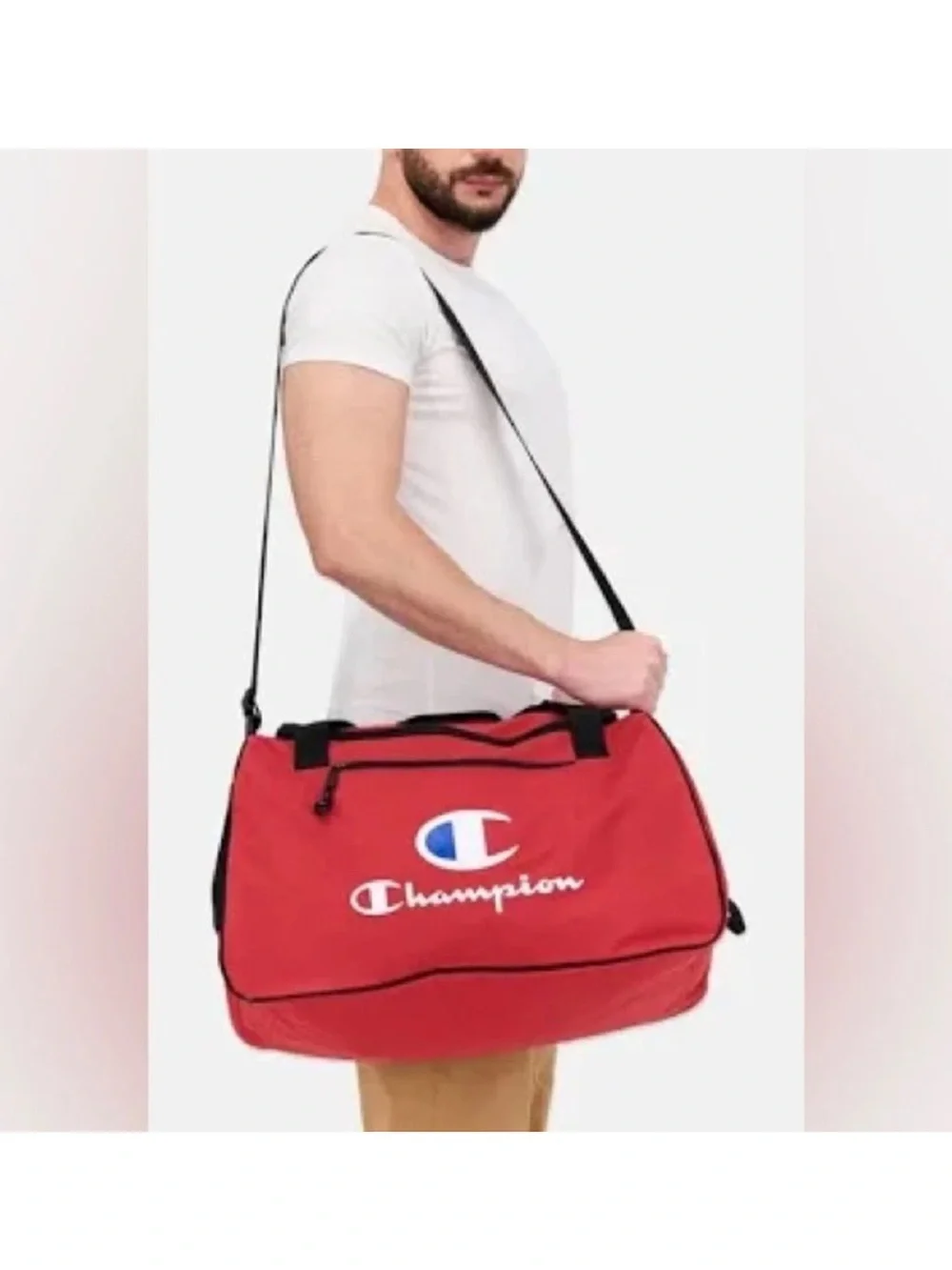 Champion Logo Ascend Duffel Bag, 20x 10.5x 10.5 Blue/Red/Black,